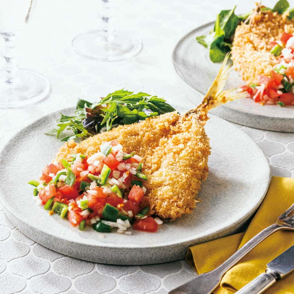 鯵フライの夏野菜サルサソース